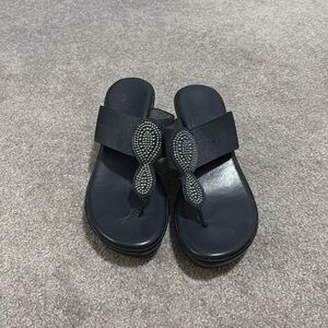 Navy blue wedged sandals